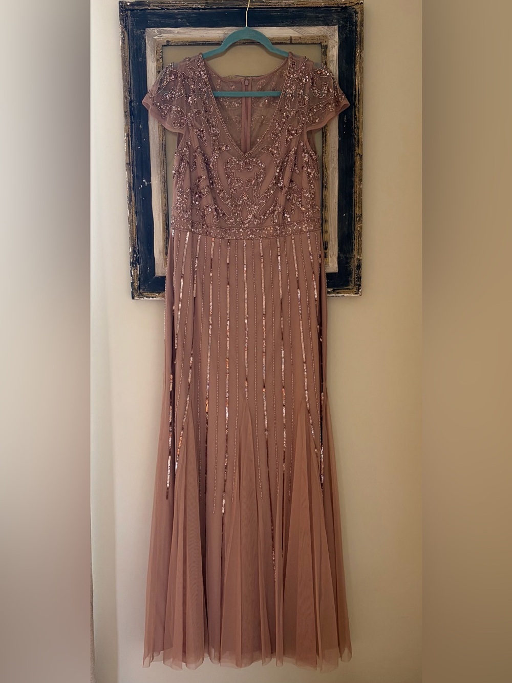 Papell Studio Embellished Mauve Evening Dress with Sequin Detail